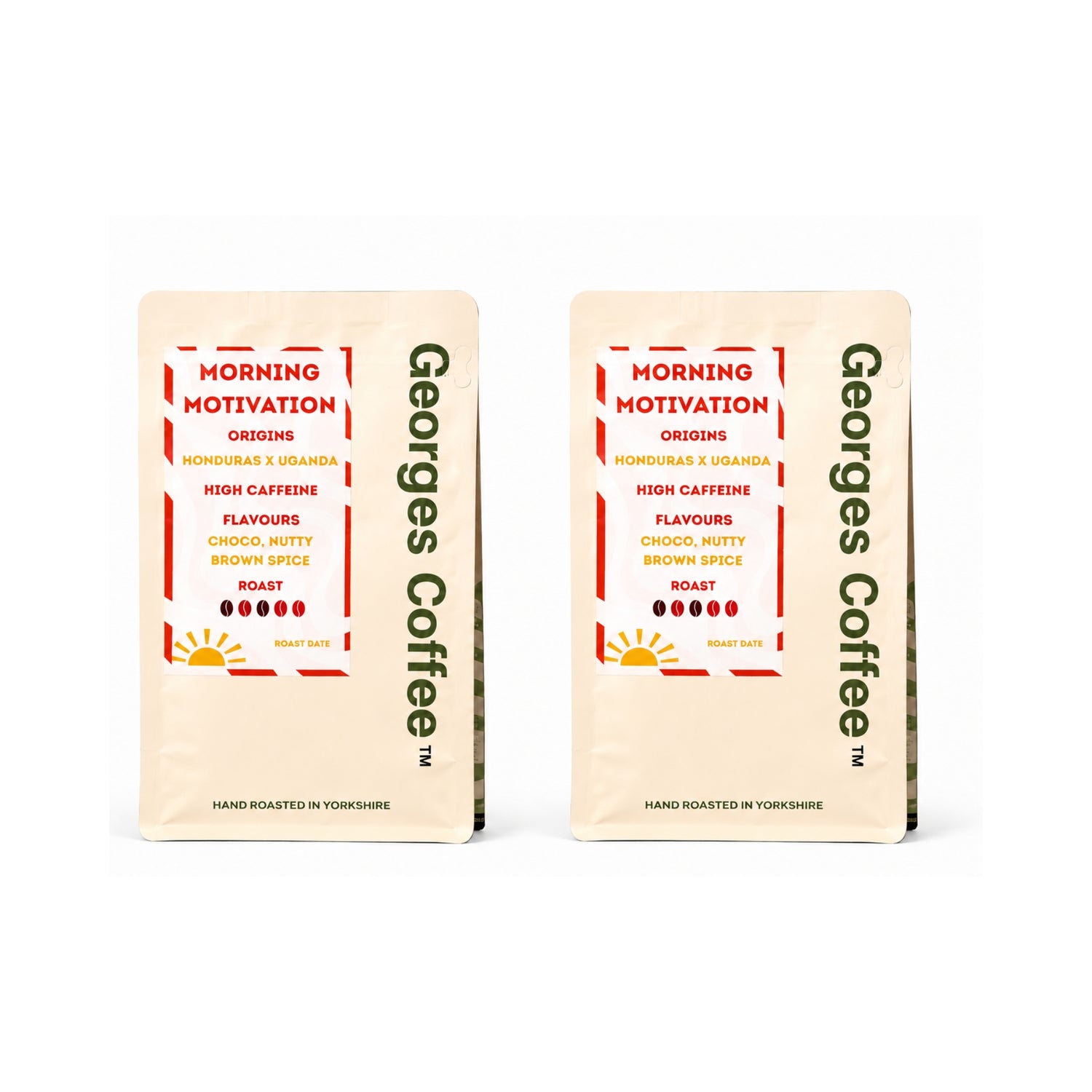 Georges Coffee *DUO Pack* - Morning Motivation - Medium Roast - Hand Roasted To Order - Chocolate, Nutty, Brown Spice