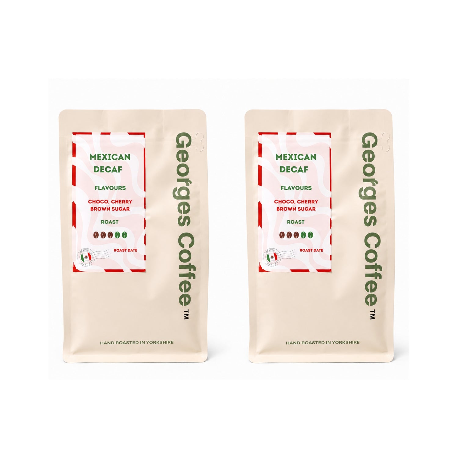 Georges Coffee *DUO Pack* - Mexican Decaf - Light Roast - Hand Roasted To Order - Chocolate, Cherry, Brown Sugar