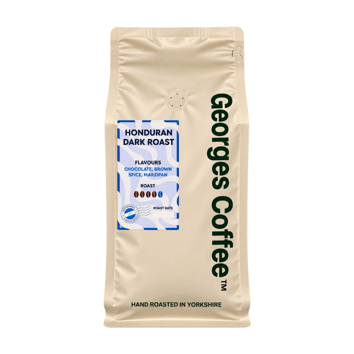 Georges Coffee Honduran dark roast coffee beans 1kg bag, single origin SHG Arabica, hand roasted in Yorkshire